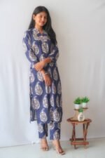 Navy Blossom V-Neck Suit Set - Image 2