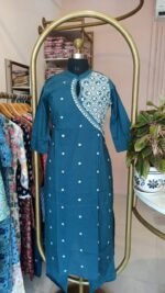 "Roohani" Teal Blue Chikankari Kurta Set(2pc) - Image 3