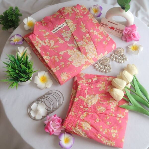Springtime Pink Delight V-Neck Suit Set