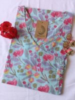 Blue Pink Jaal Angrakha Cotton Kurta - S