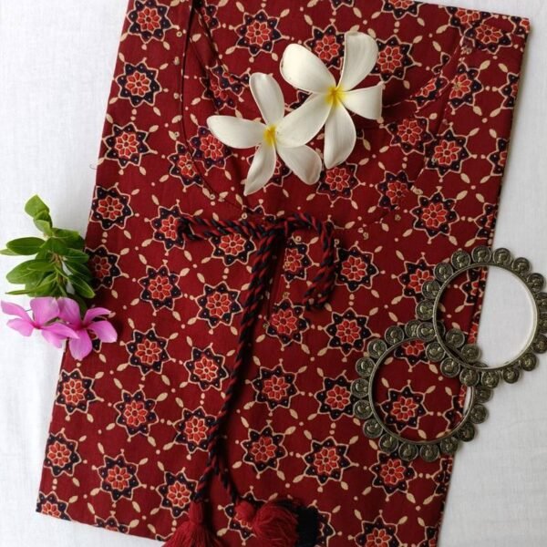 "Kaya" Maroon ajrakh hand block printed cotton Kurta