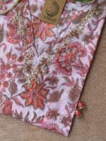"Peachy Elegance" Hand Work Embellished Cotton kurta - Image 3