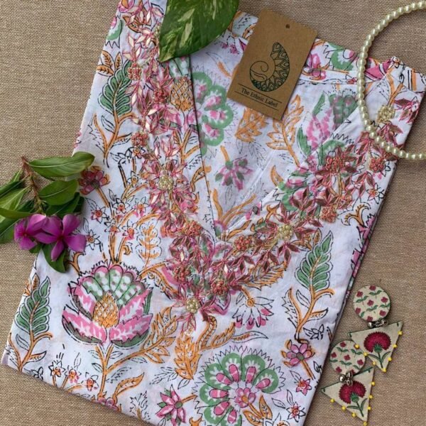"Aabheri" Hand Work Embellished Cotton kurta