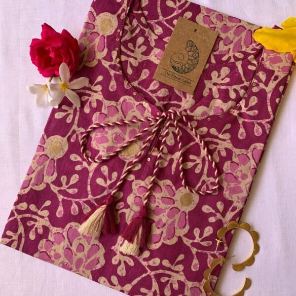 "Amaranthus" Embellish Floral Tassel Cotton Kurta