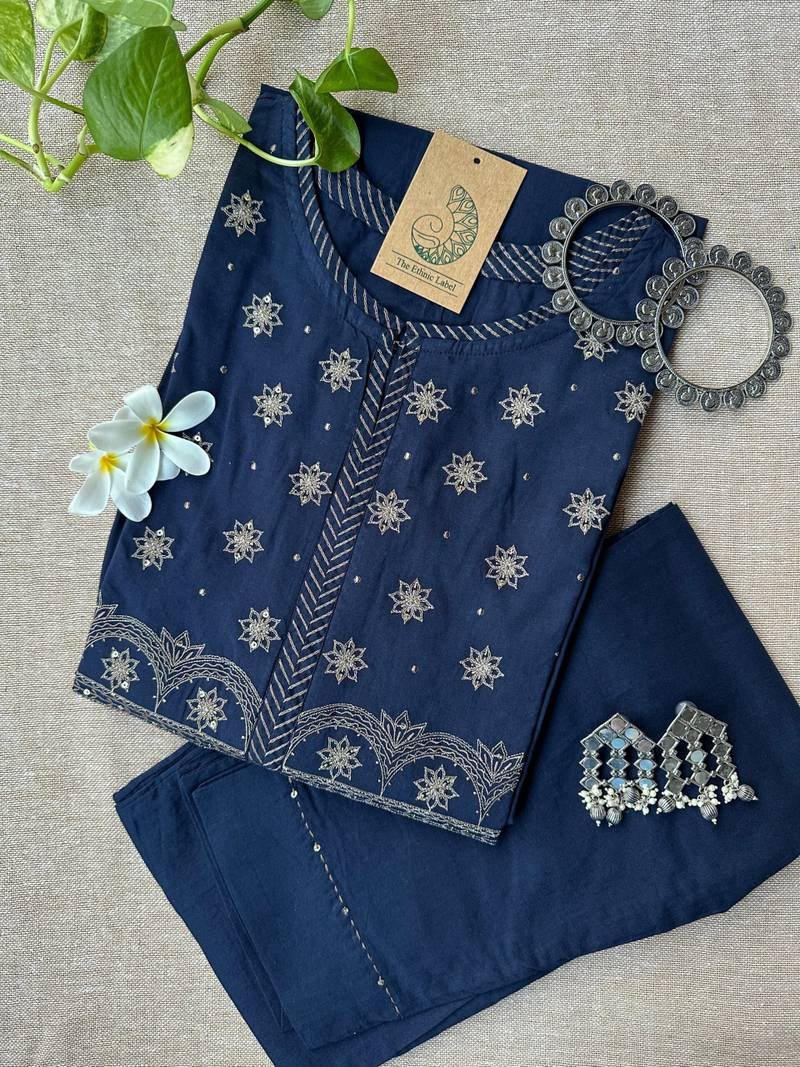 IMG_5518-scaled-1.jpg "Tara" Hand Embroidered Blue Kurta Set(2pc) - Image 1