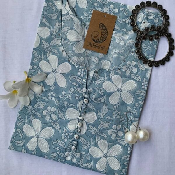 Grey "Lilly" Buttoned Cotton Kurta - XL