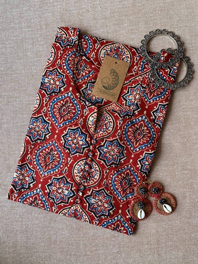 IMG_8031-scaled-1.jpg "Naaz" Ajrakh Hand Block Pritned Cotton Kurta - Image 1